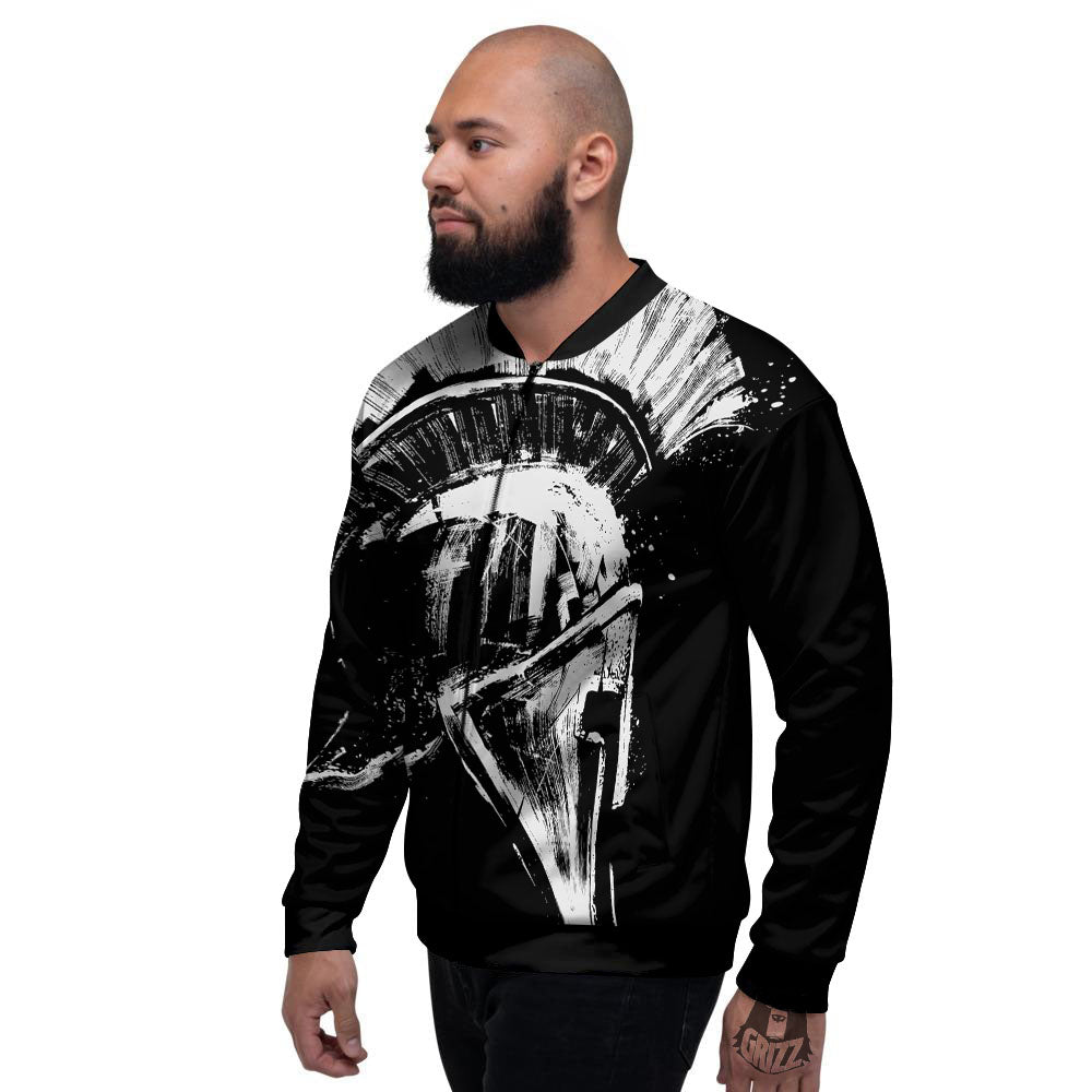 Helmet Ancient Spartan Print Men's Bomber Jacket-grizzshop
