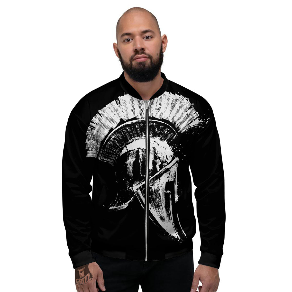 Helmet Ancient Spartan Print Men's Bomber Jacket-grizzshop