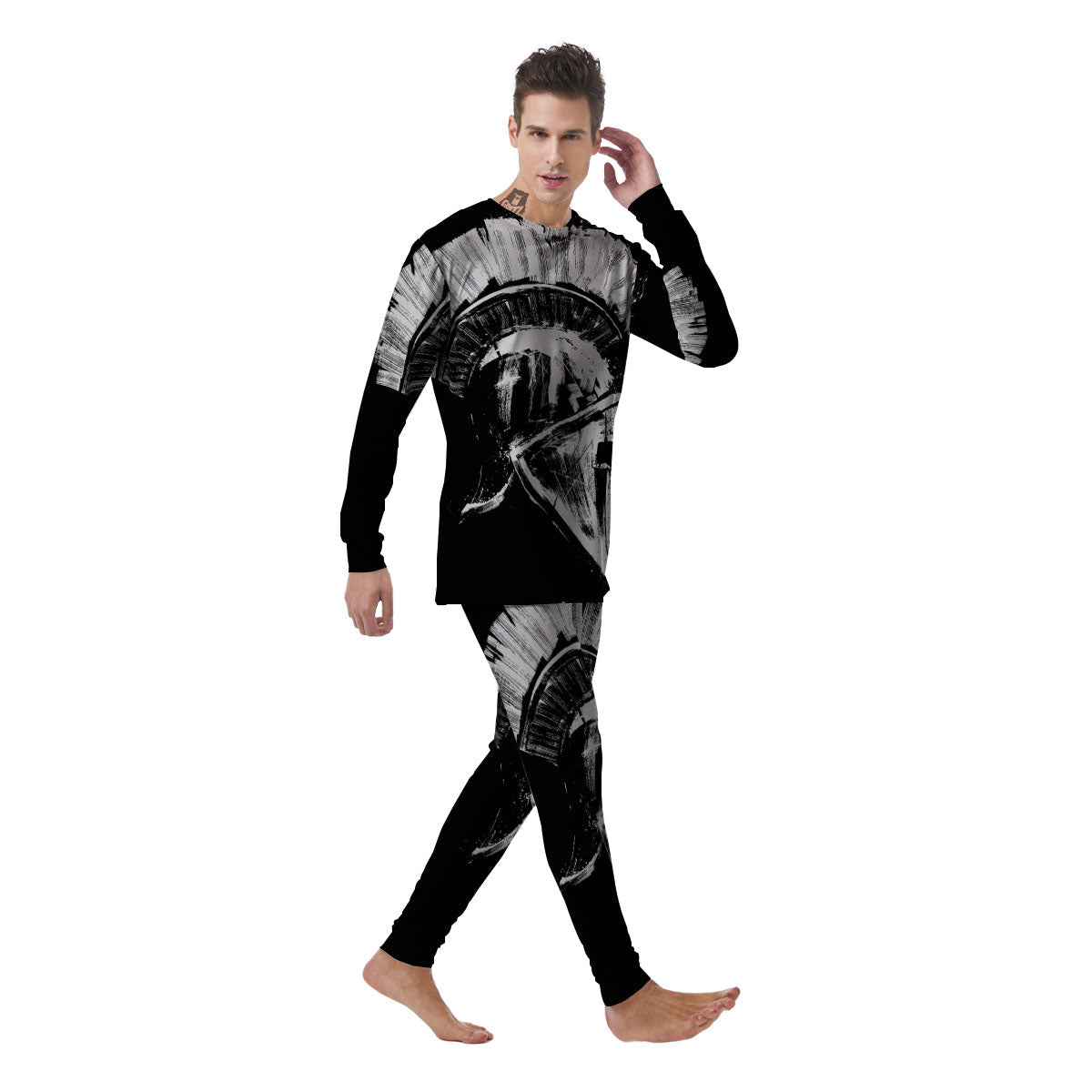 Helmet Ancient Spartan Print Men's Pajamas-grizzshop