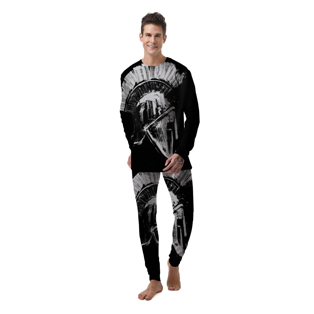 Helmet Ancient Spartan Print Men's Pajamas-grizzshop