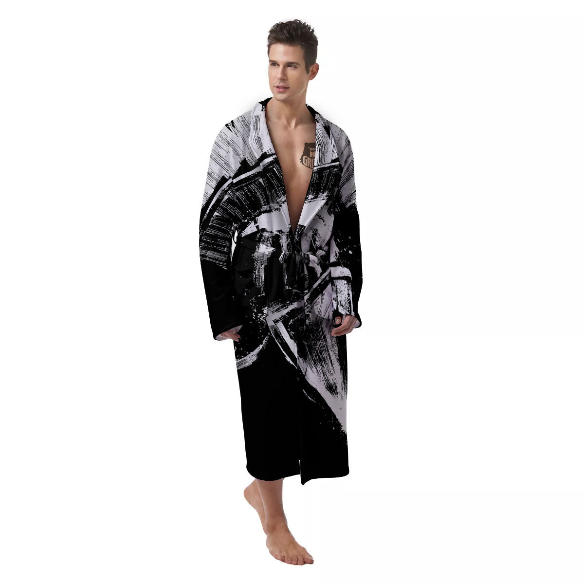 Helmet Ancient Spartan Print Men's Robe-grizzshop