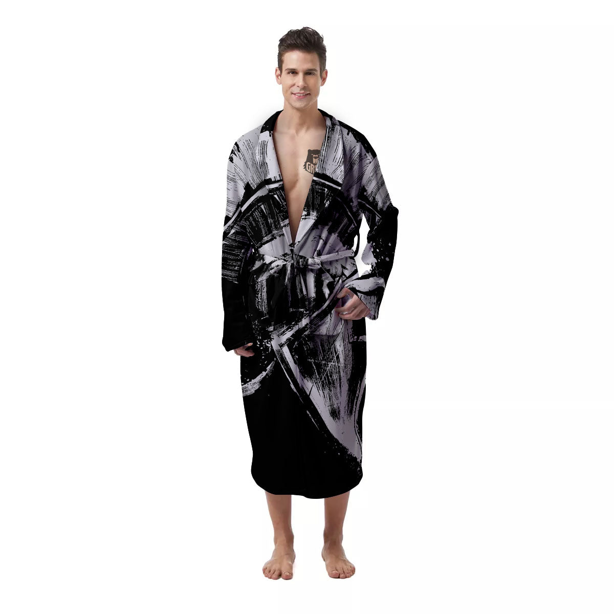 Helmet Ancient Spartan Print Men's Robe-grizzshop