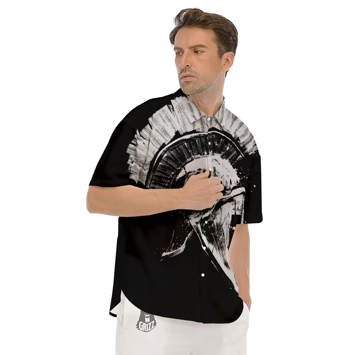 Helmet Ancient Spartan Print Men's Short Sleeve Shirts-grizzshop