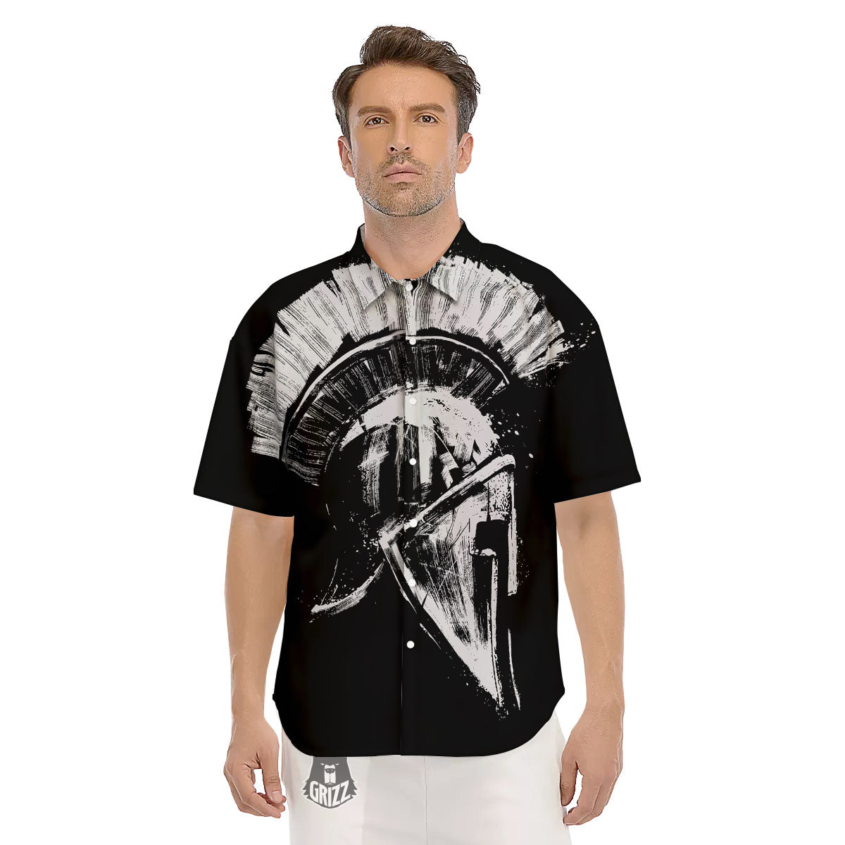 Helmet Ancient Spartan Print Men's Short Sleeve Shirts-grizzshop