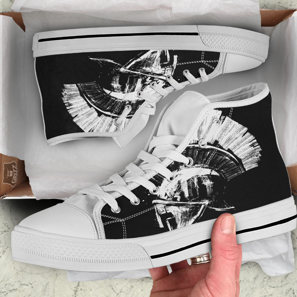 Helmet Ancient Spartan Print White High Top Shoes-grizzshop