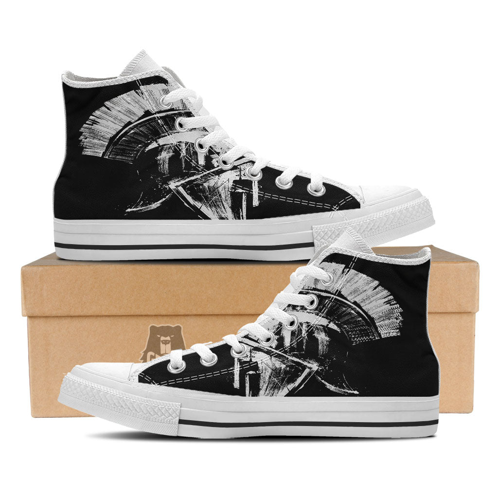 Helmet Ancient Spartan Print White High Top Shoes-grizzshop