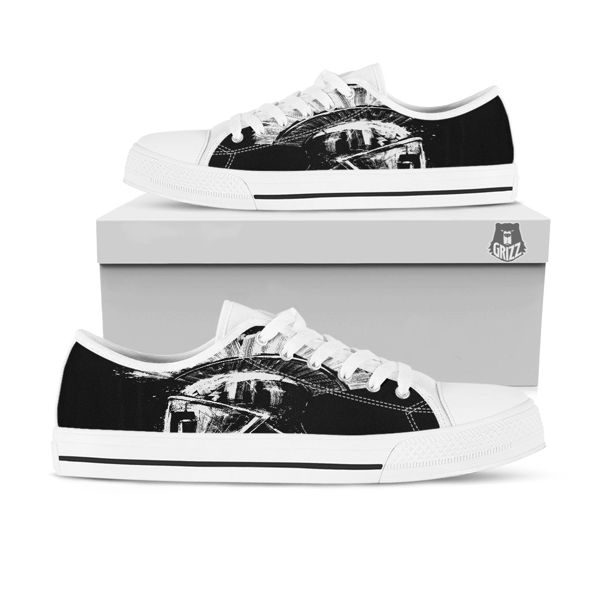 Helmet Ancient Spartan Print White Low Top Shoes-grizzshop