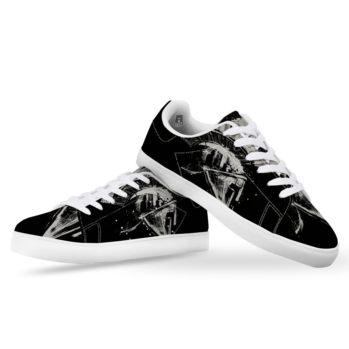 Helmet Ancient Spartan Print White Low Top Sneakers-grizzshop