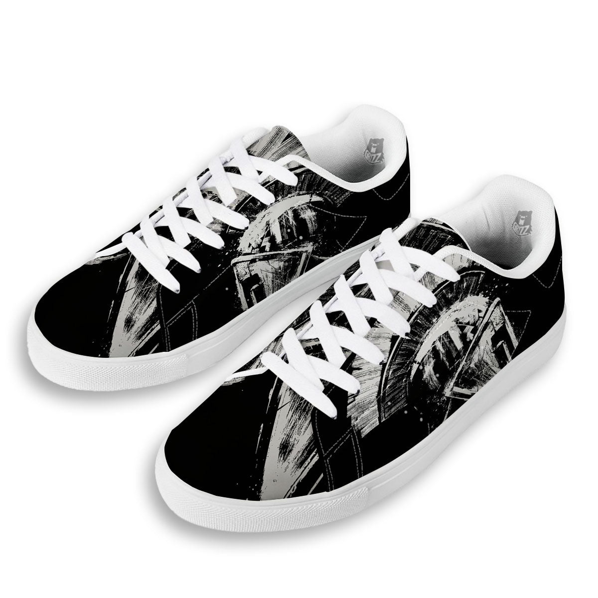 Helmet Ancient Spartan Print White Low Top Sneakers-grizzshop