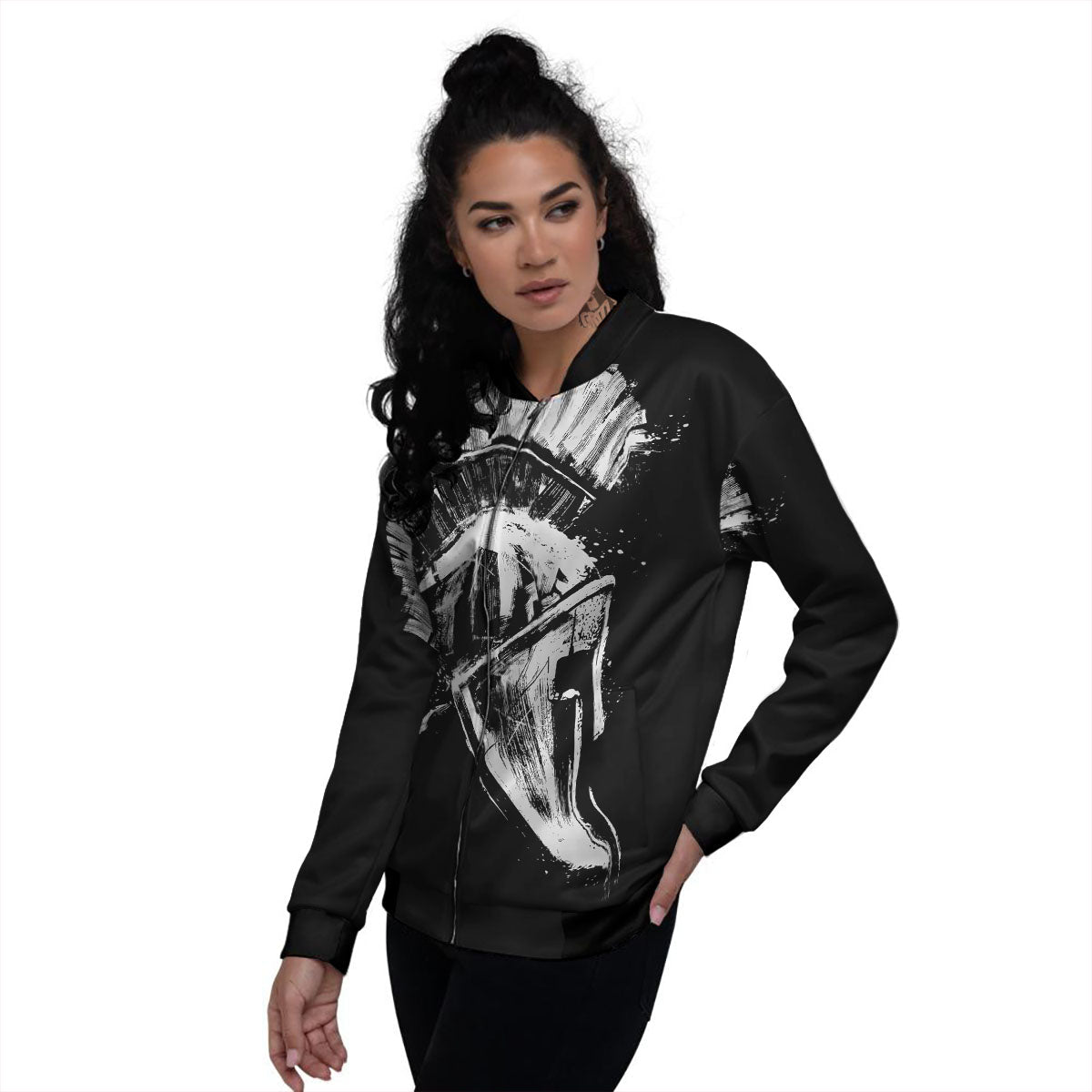 Helmet Ancient Spartan Print Women's Bomber Jacket-grizzshop