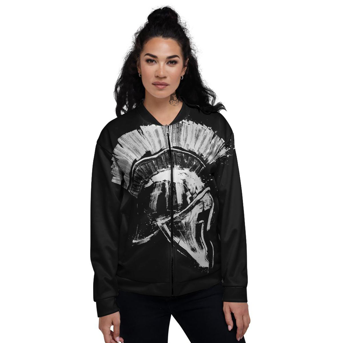 Helmet Ancient Spartan Print Women's Bomber Jacket-grizzshop