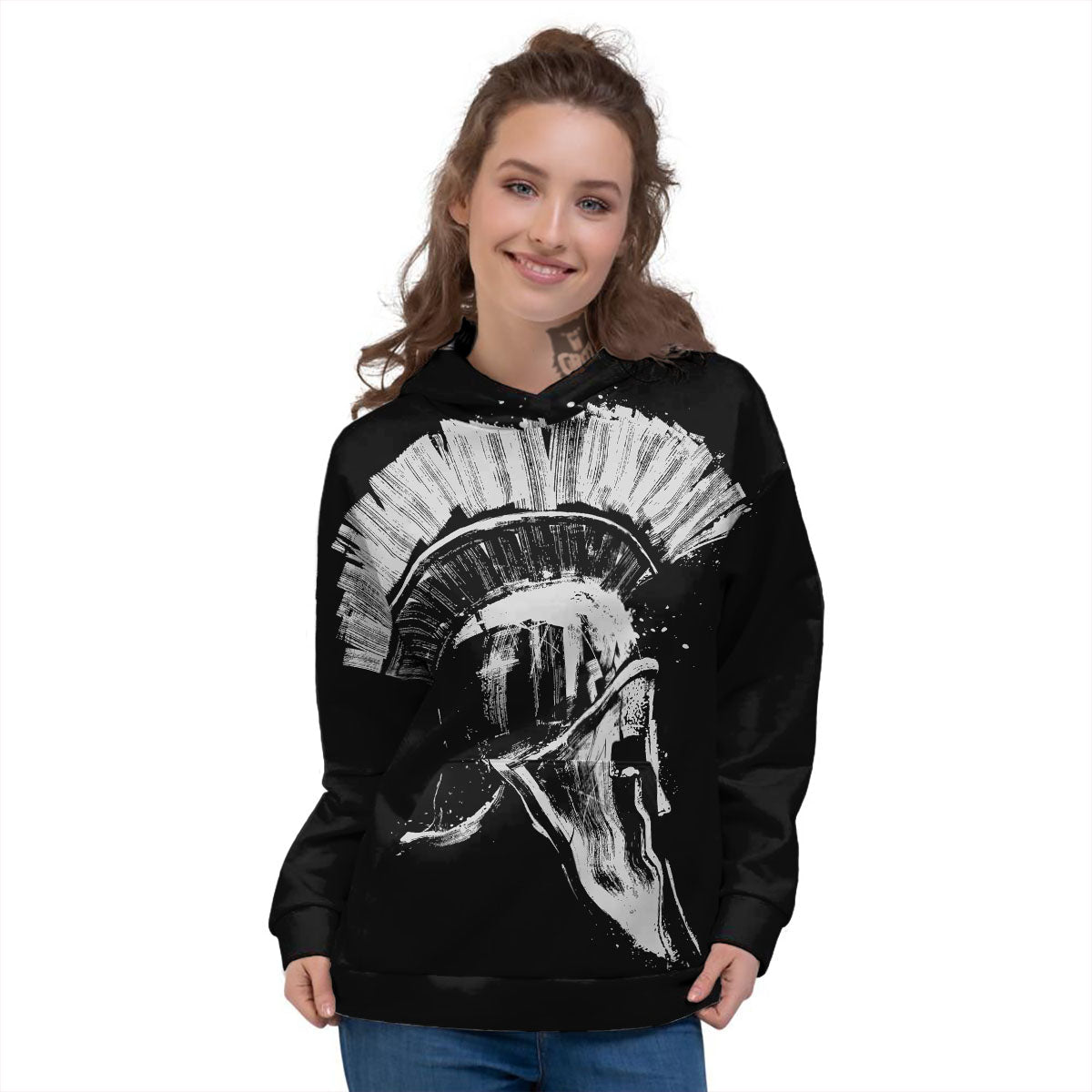 Helmet Ancient Spartan Print Women's Hoodie-grizzshop
