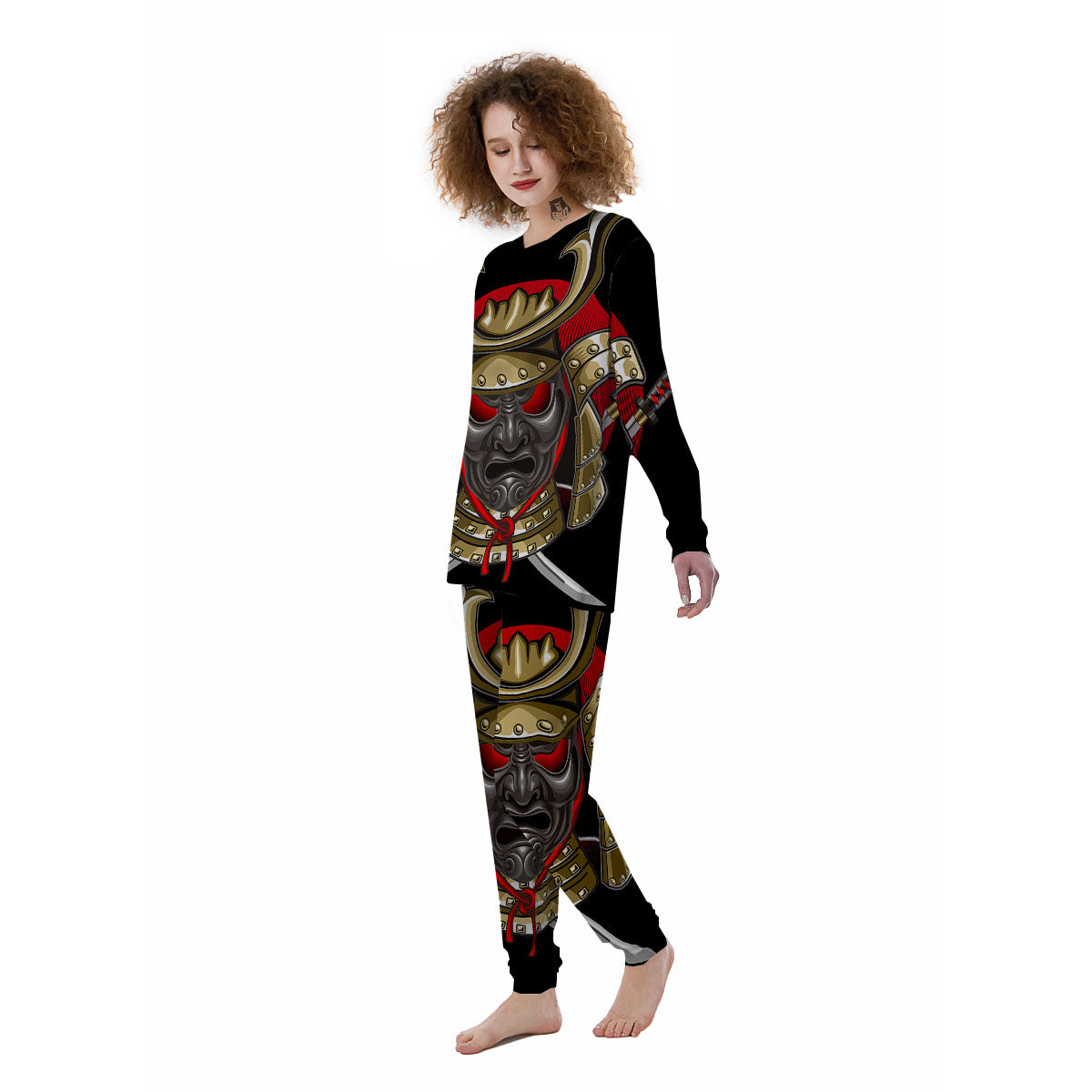 Helmet Japanese Samurai Print Women's Pajamas-grizzshop