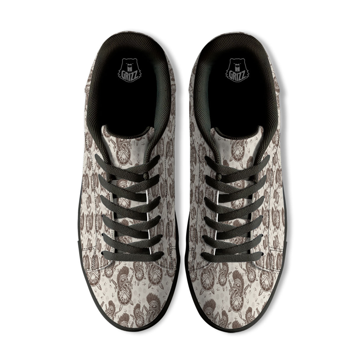 Helmet Spartan Warrior Print Pattern Black Low Top Sneakers-grizzshop