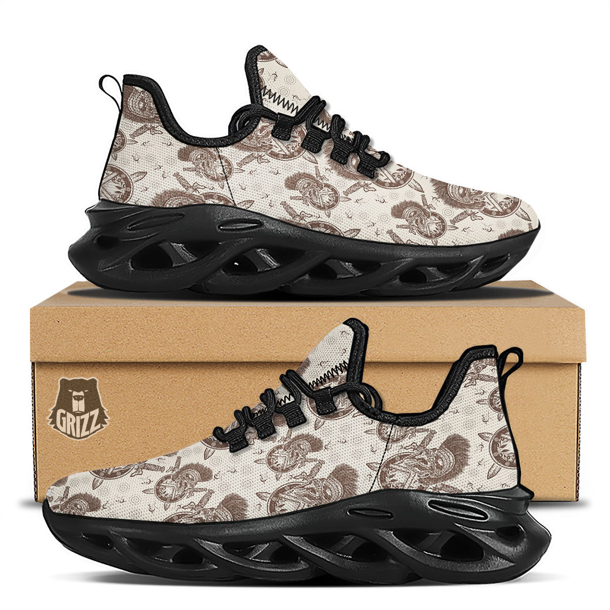 Helmet Spartan Warrior Print Pattern Black Running Shoes-grizzshop