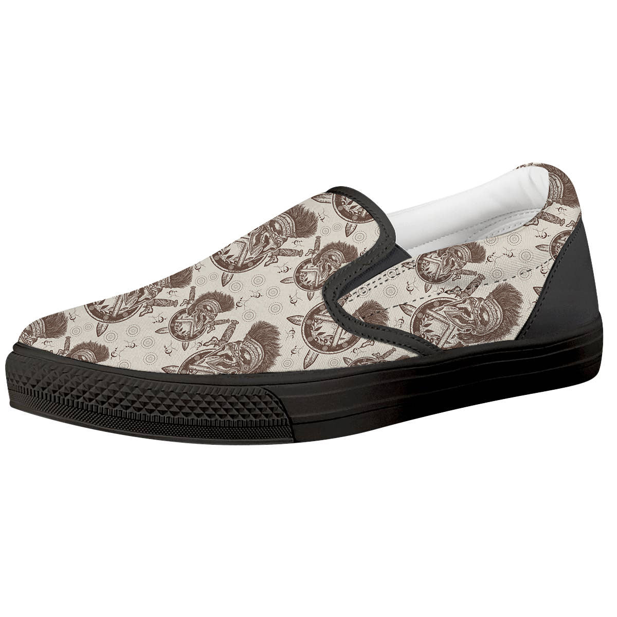 Helmet Spartan Warrior Print Pattern Black Slip On Shoes-grizzshop
