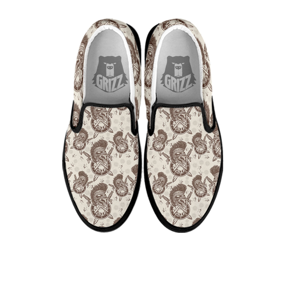 Helmet Spartan Warrior Print Pattern Black Slip On Shoes-grizzshop