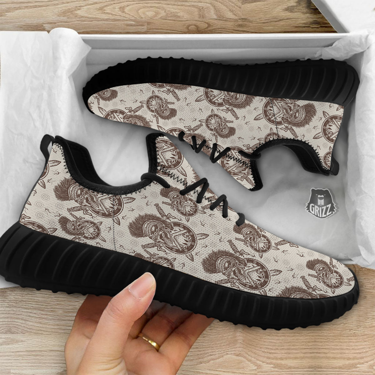 Helmet Spartan Warrior Print Pattern Black Walking Shoes-grizzshop