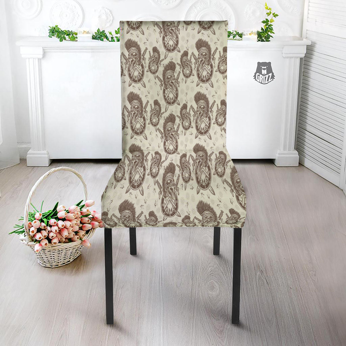 Helmet Spartan Warrior Print Pattern Dining Chair Slipcover-grizzshop