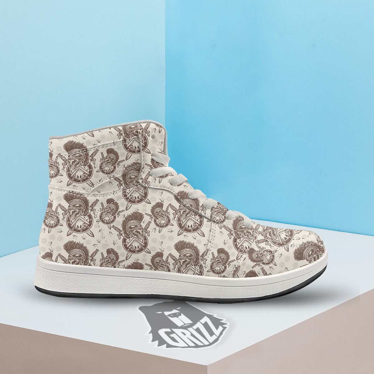 Helmet Spartan Warrior Print Pattern High Top Sneakers-grizzshop