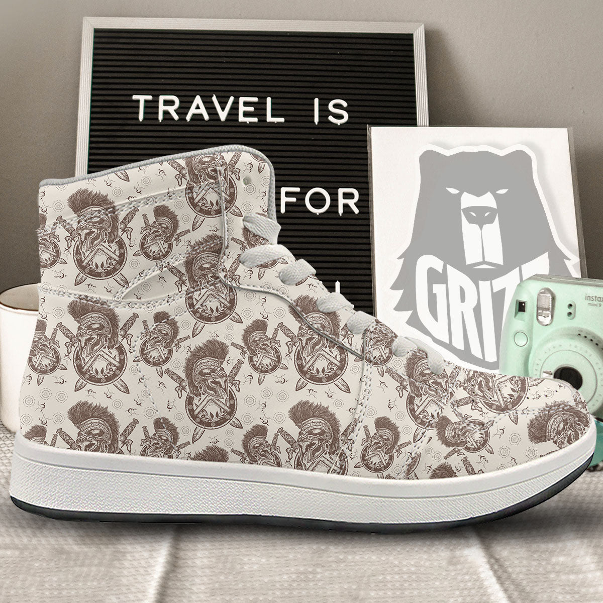 Helmet Spartan Warrior Print Pattern High Top Sneakers-grizzshop