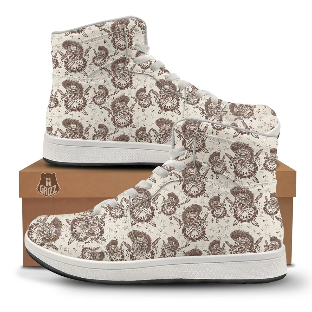 Helmet Spartan Warrior Print Pattern High Top Sneakers-grizzshop