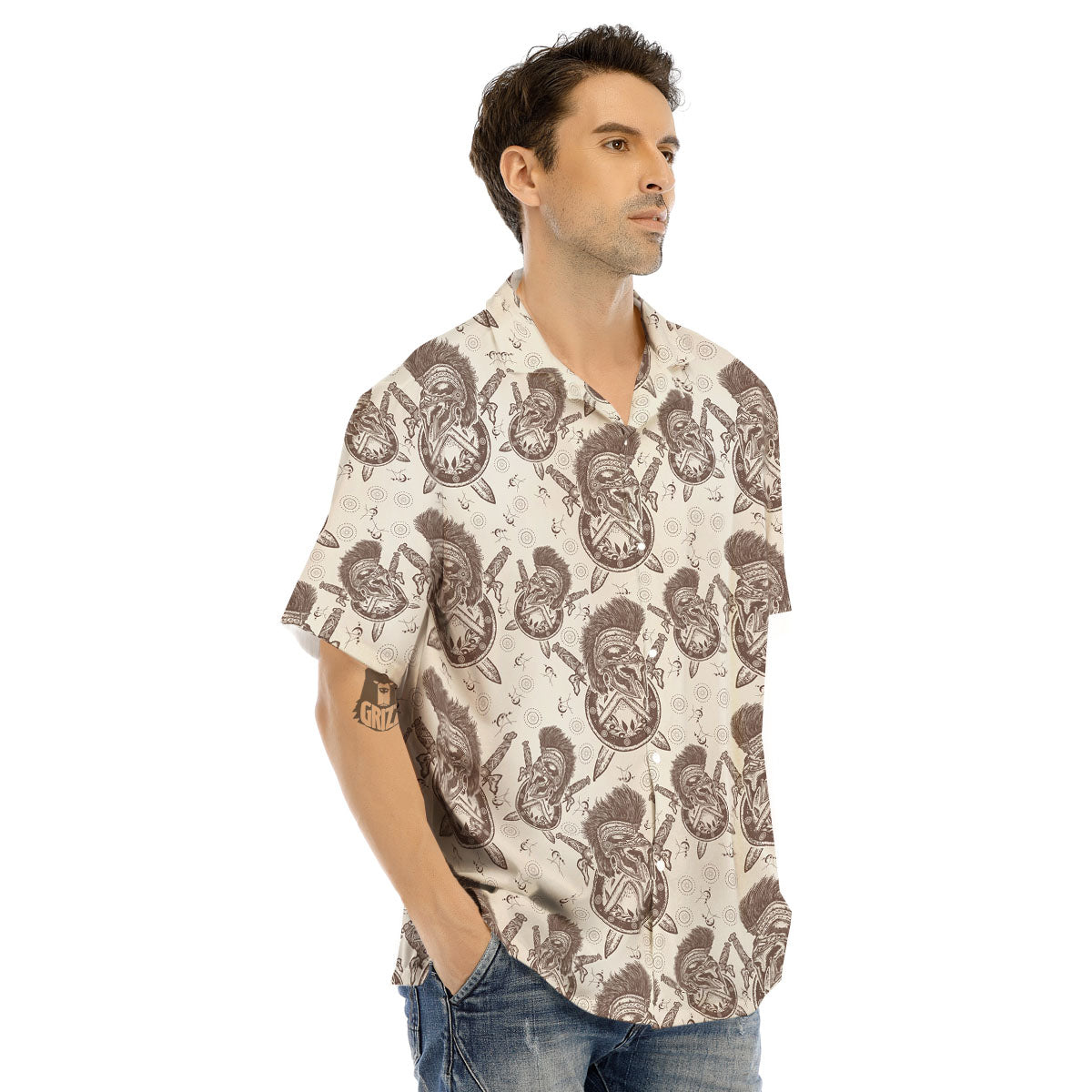 Helmet Spartan Warrior Print Pattern Men's Hawaiian Shirt-grizzshop
