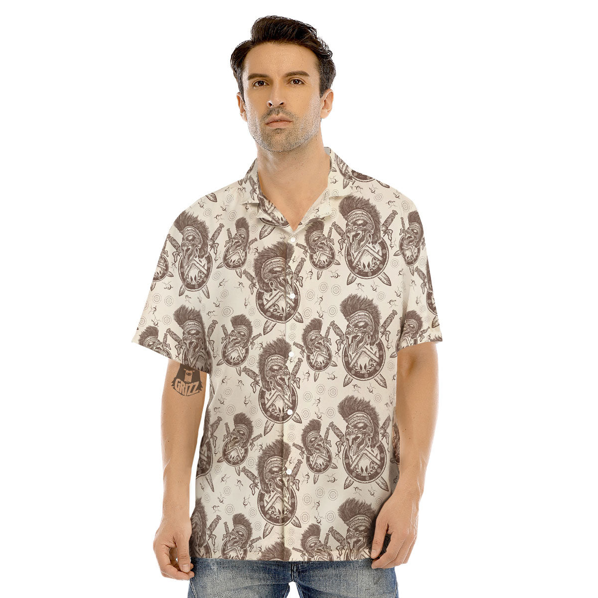 Helmet Spartan Warrior Print Pattern Men's Hawaiian Shirt-grizzshop