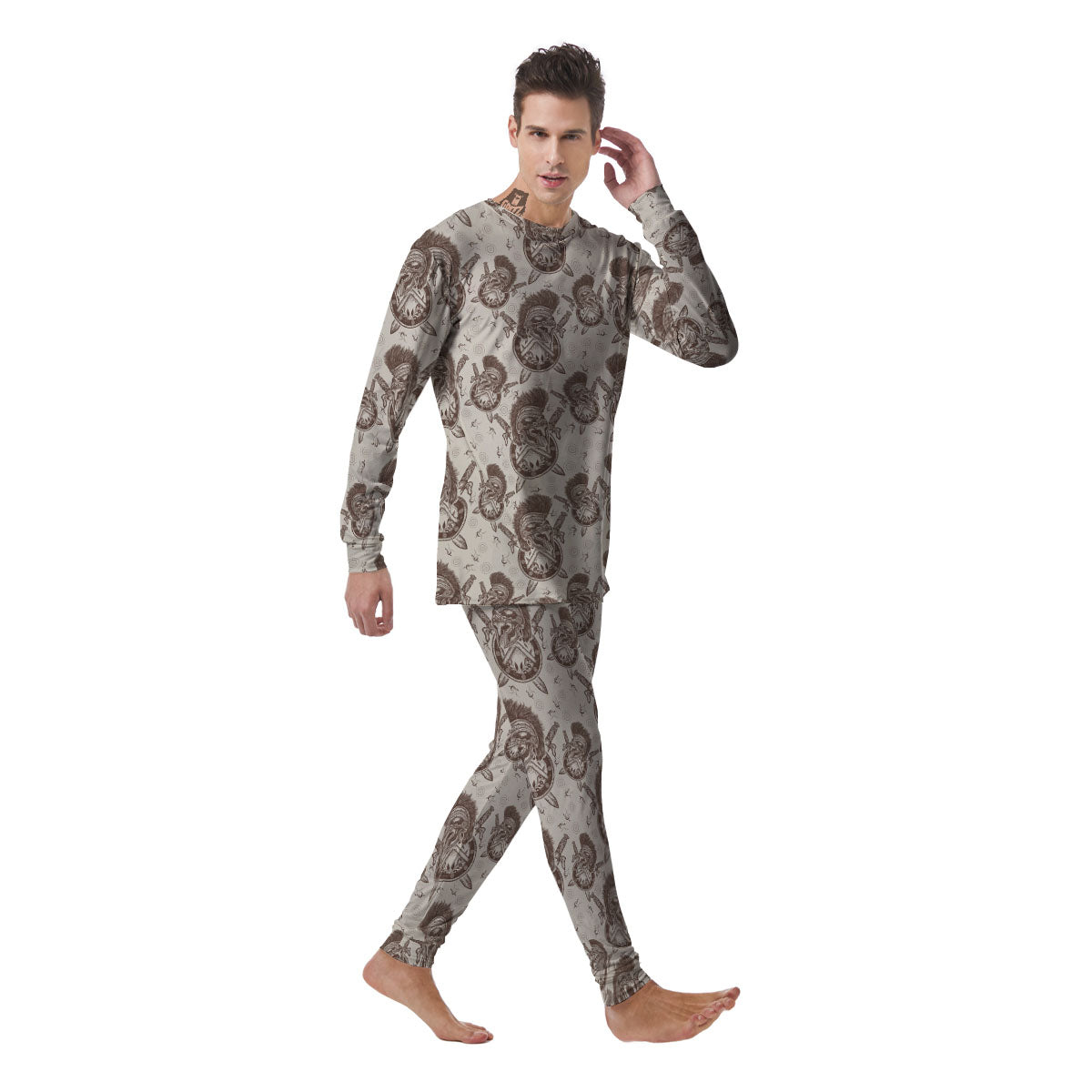 Helmet Spartan Warrior Print Pattern Men's Pajamas-grizzshop