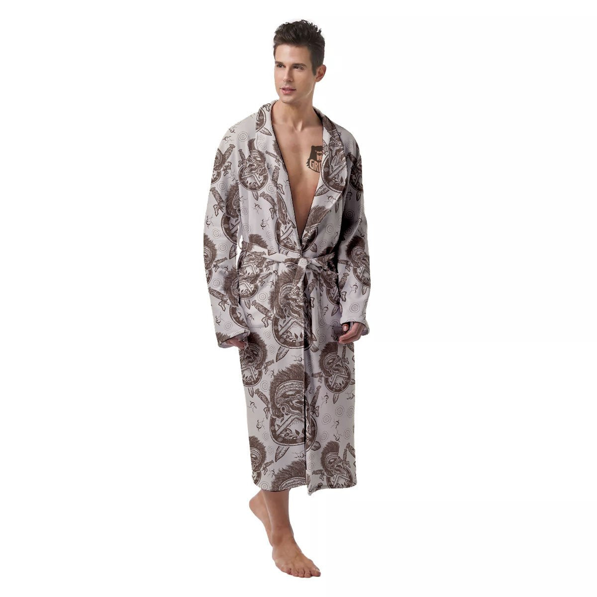 Helmet Spartan Warrior Print Pattern Men's Robe-grizzshop