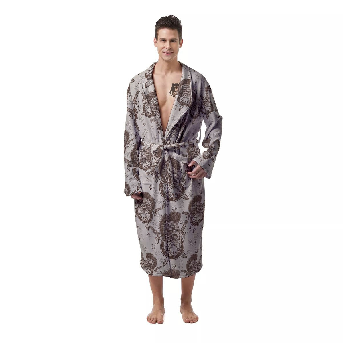 Helmet Spartan Warrior Print Pattern Men's Robe-grizzshop