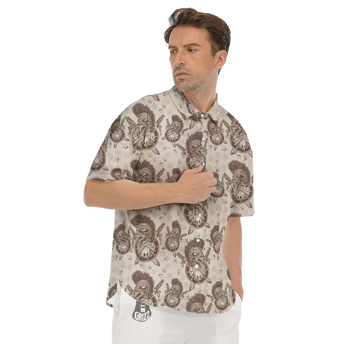 Helmet Spartan Warrior Print Pattern Men's Short Sleeve Shirts-grizzshop