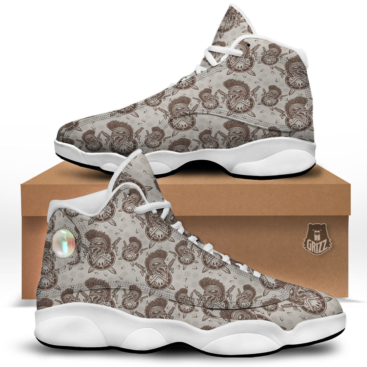Helmet Spartan Warrior Print Pattern White Basketball Shoes-grizzshop