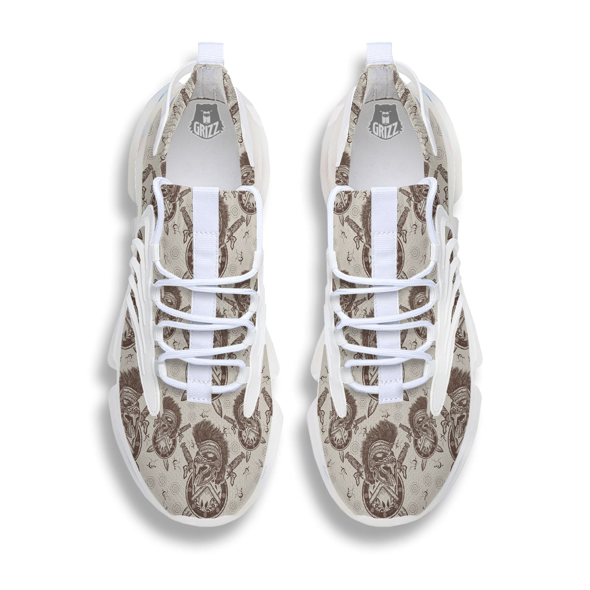 Helmet Spartan Warrior Print Pattern White Gym Shoes-grizzshop