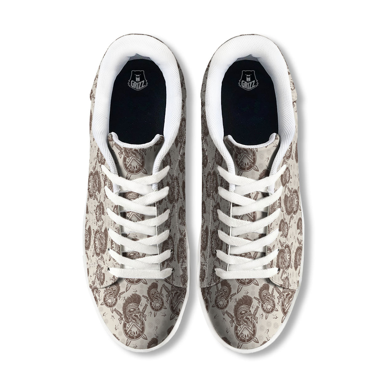 Helmet Spartan Warrior Print Pattern White Low Top Sneakers-grizzshop