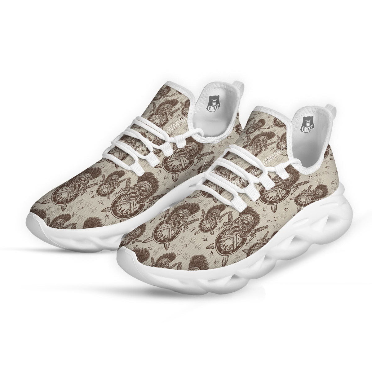 Helmet Spartan Warrior Print Pattern White Running Shoes-grizzshop