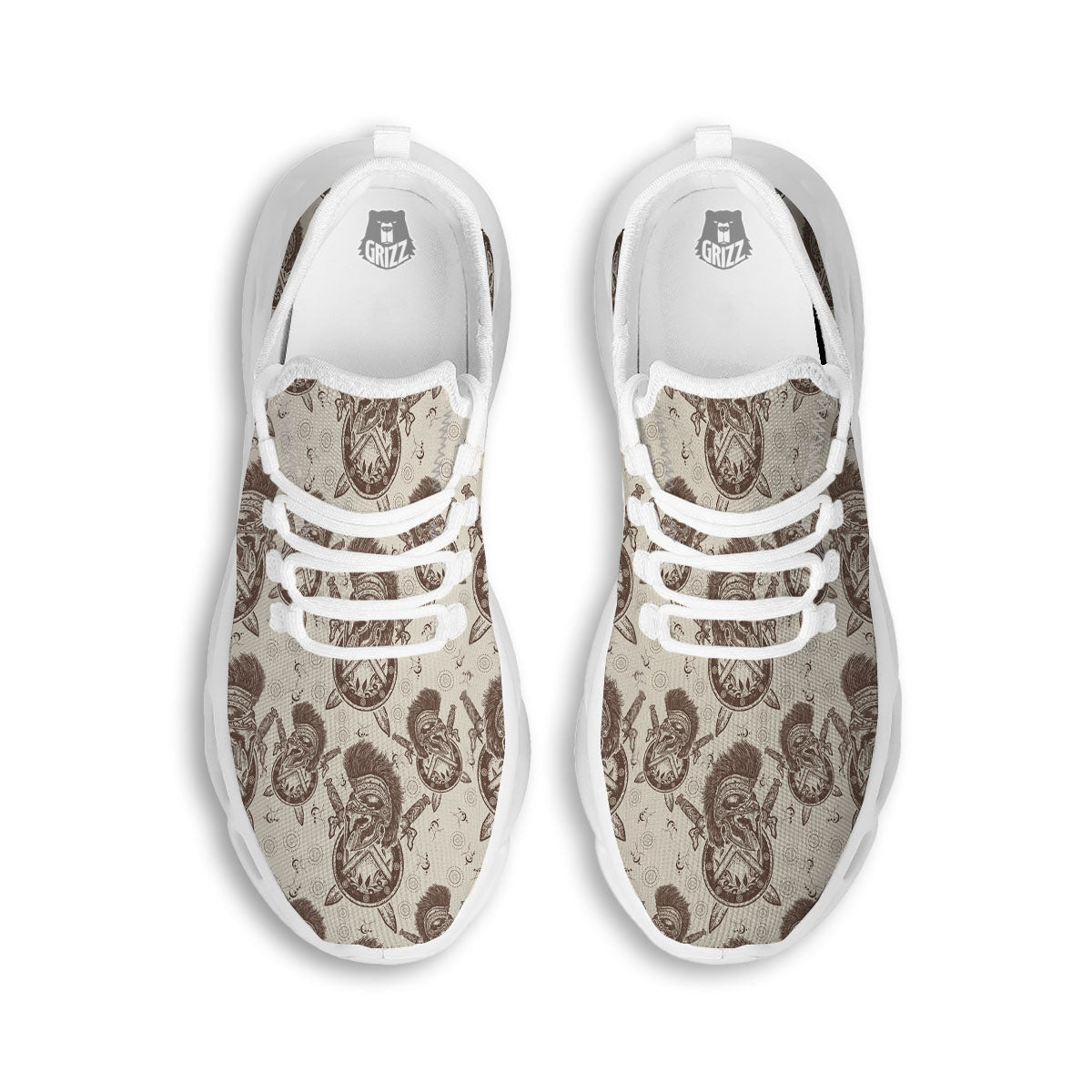 Helmet Spartan Warrior Print Pattern White Running Shoes-grizzshop
