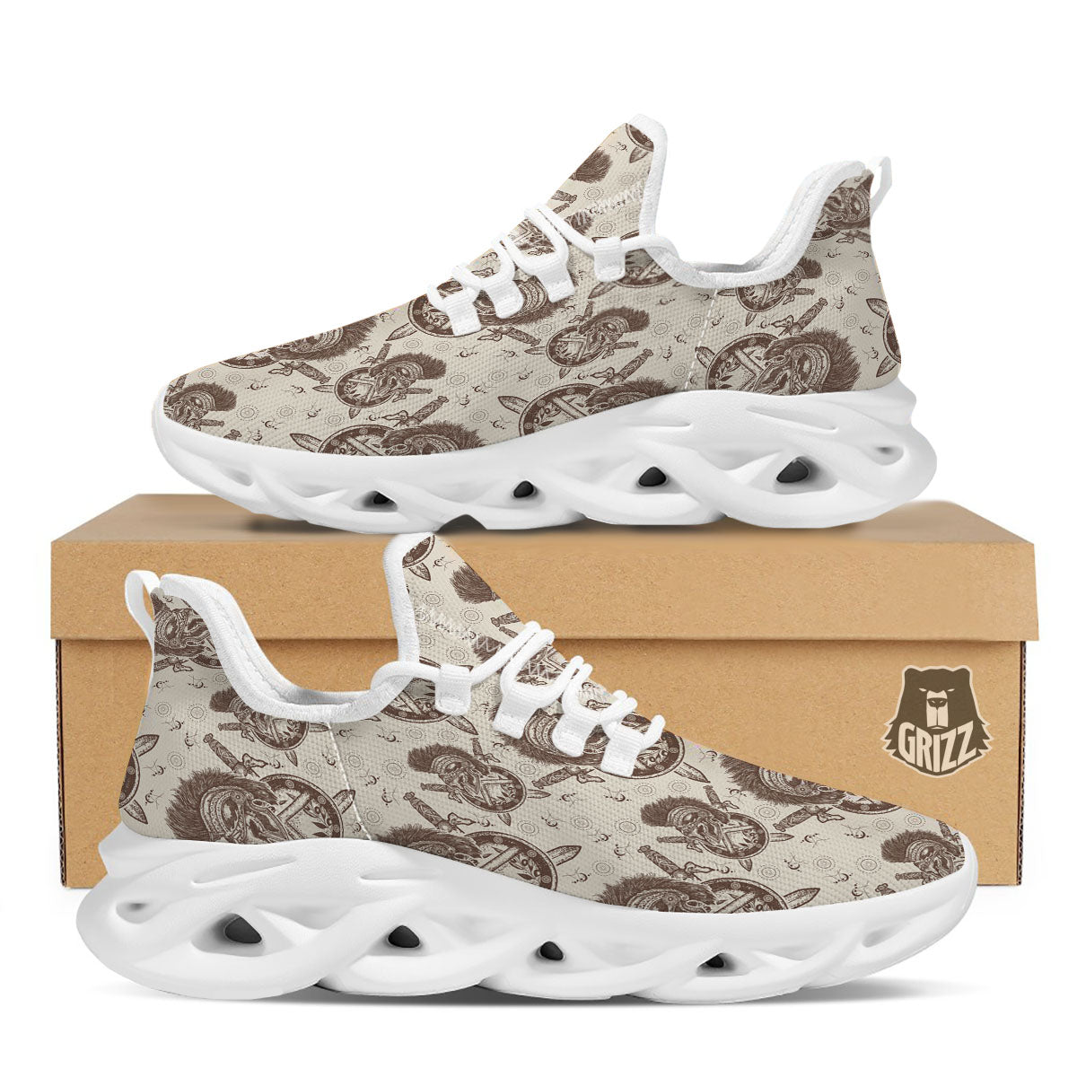 Helmet Spartan Warrior Print Pattern White Running Shoes-grizzshop