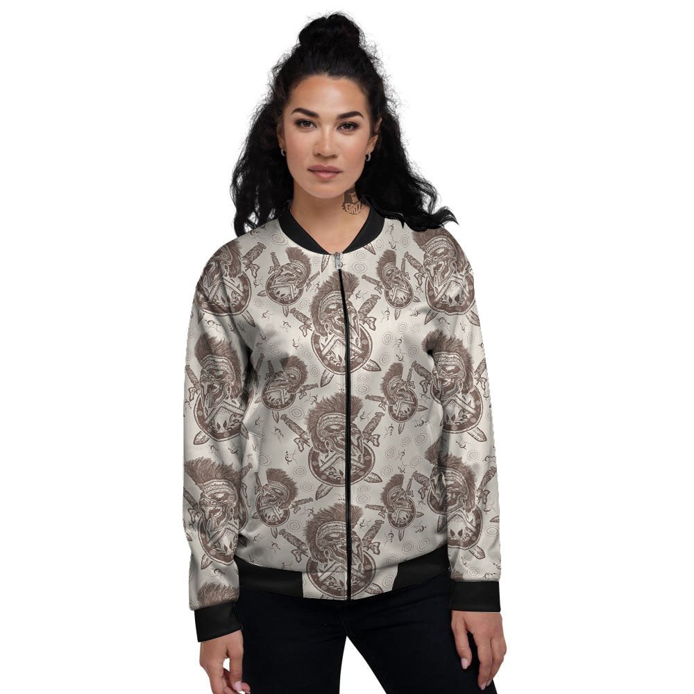Helmet Spartan Warrior Print Pattern Women's Bomber Jacket-grizzshop