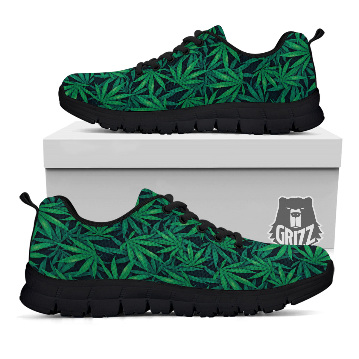 Hemp Dark Green Print Pattern Black Sneaker-grizzshop