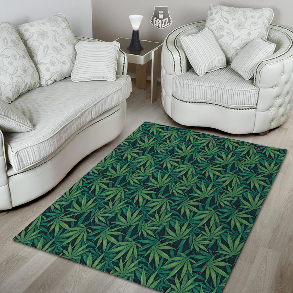 Hemp Dark Green Print Pattern Floor Mat-grizzshop