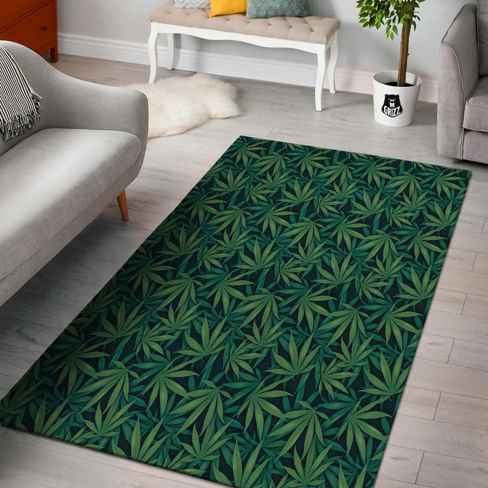 Hemp Dark Green Print Pattern Floor Mat-grizzshop