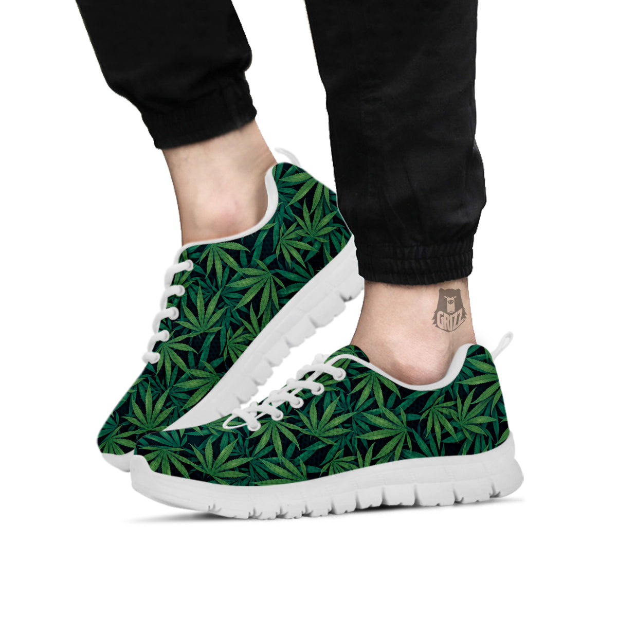 Hemp Dark Green Print Pattern White Sneaker-grizzshop
