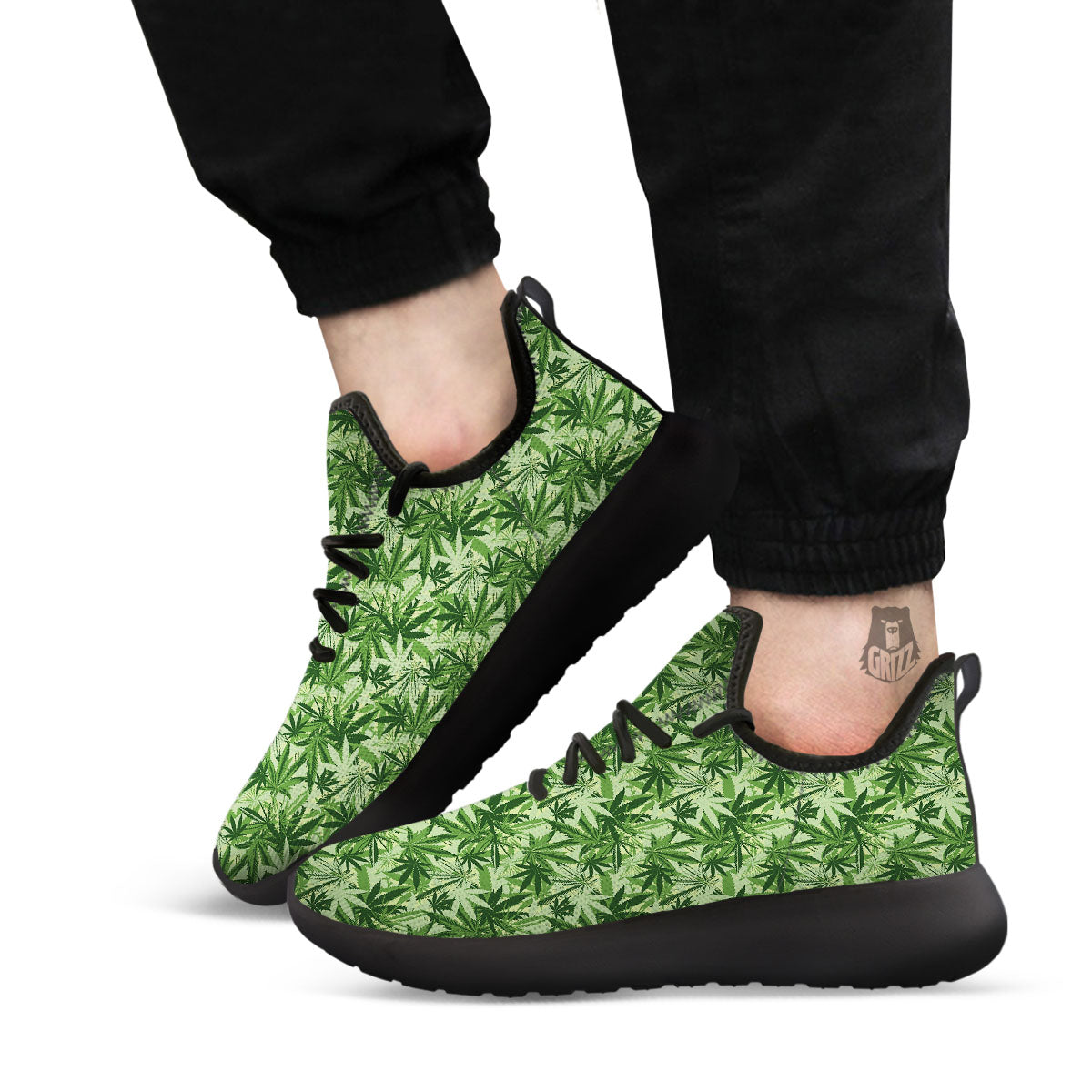 Hemp Leaf Print Pattern Black Athletic Shoes-grizzshop