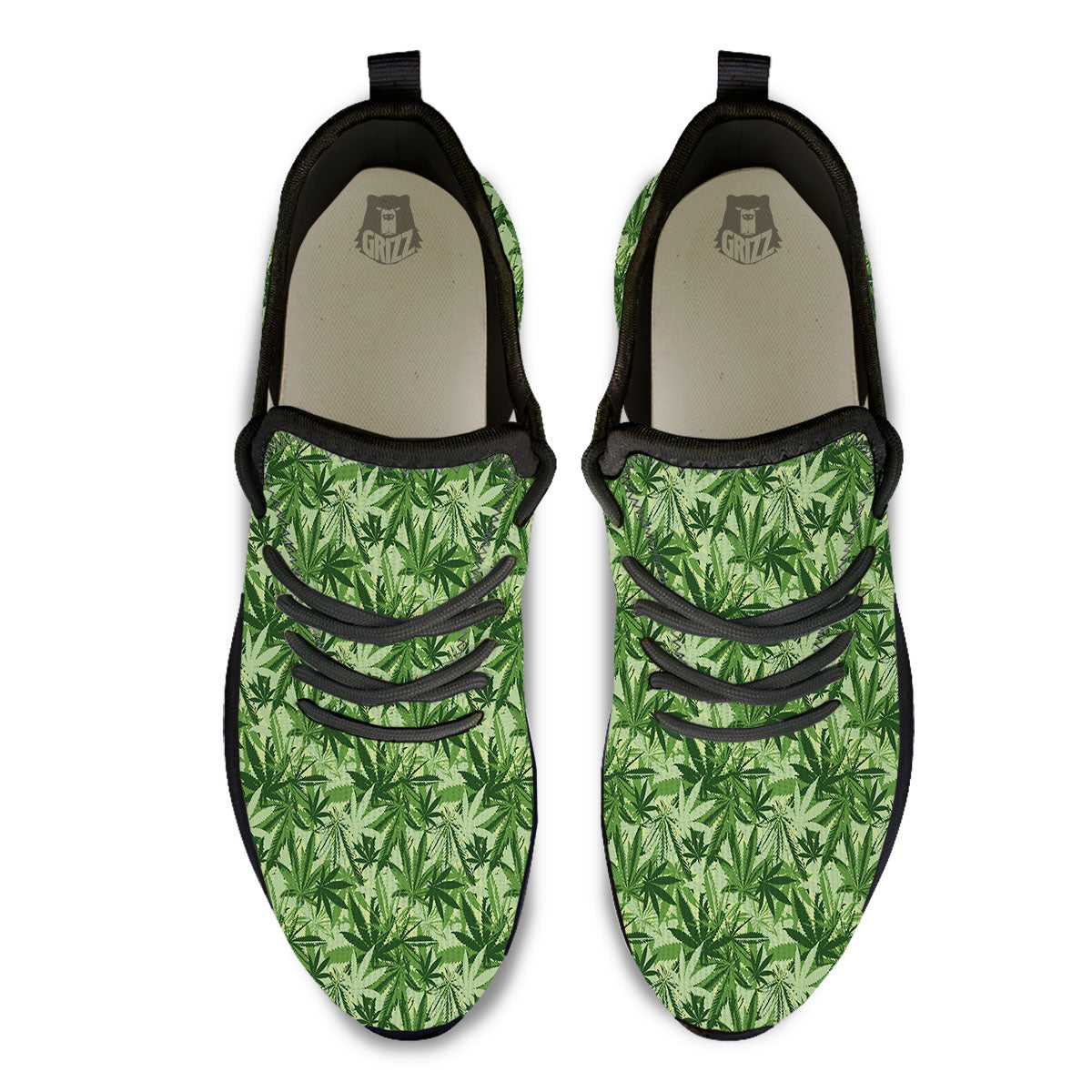 Hemp Leaf Print Pattern Black Athletic Shoes-grizzshop