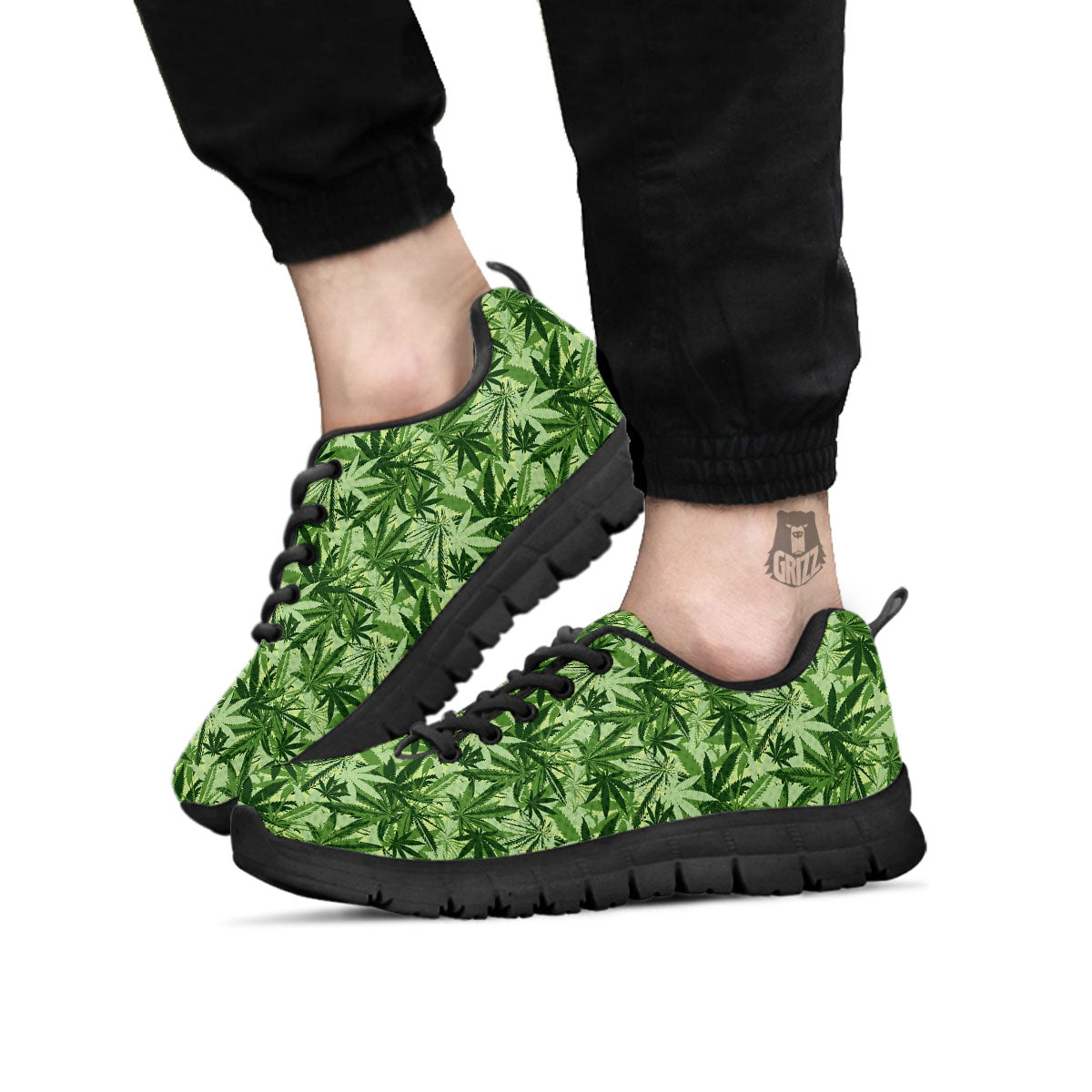 Hemp Leaf Print Pattern Black Sneaker-grizzshop