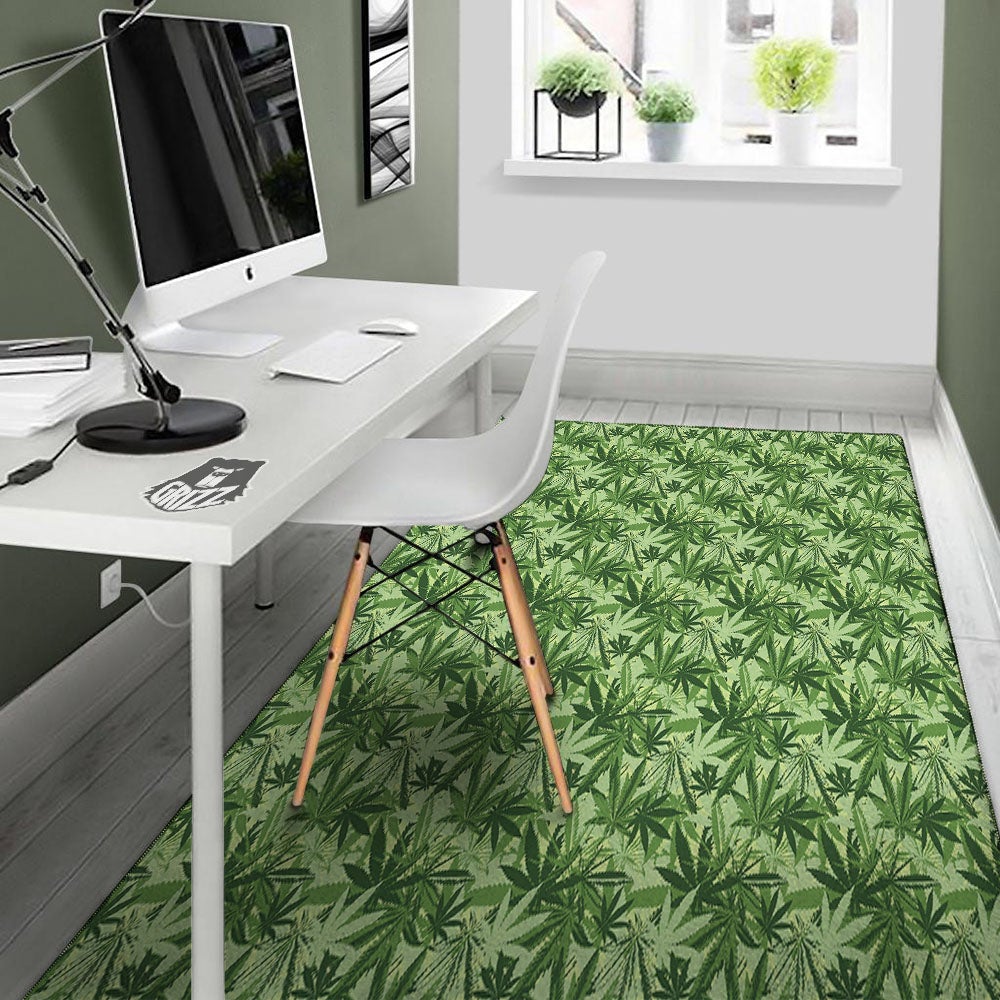 Hemp Leaf Print Pattern Floor Mat-grizzshop