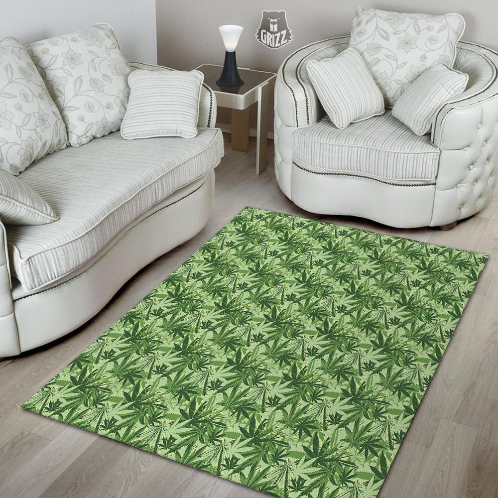 Hemp Leaf Print Pattern Floor Mat-grizzshop