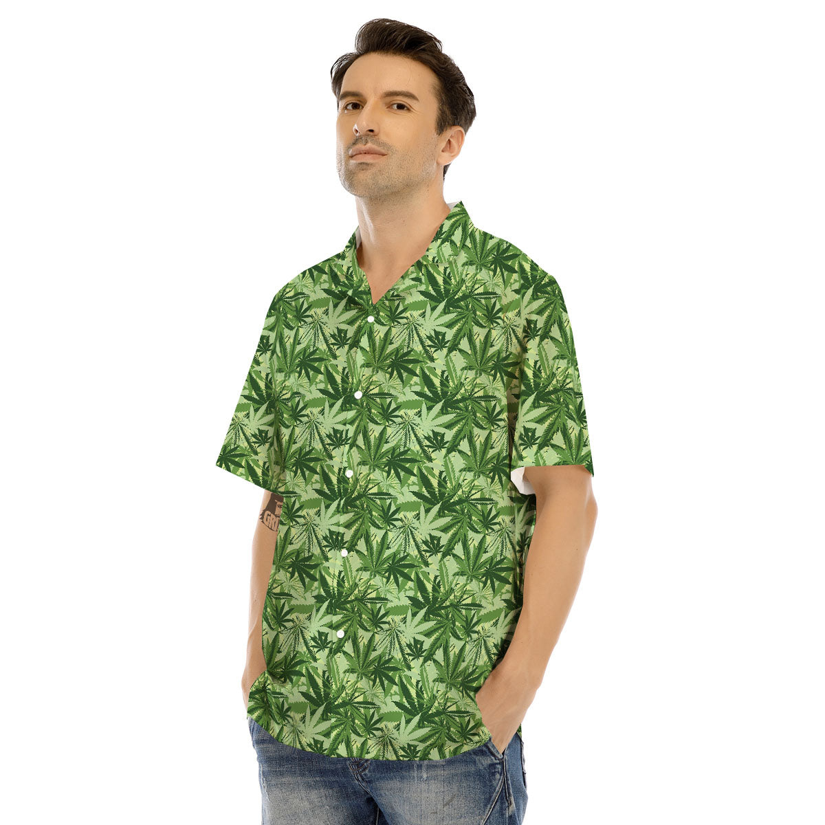 Hemp Leaf Print Pattern Men's Hawaiian Shirt-grizzshop