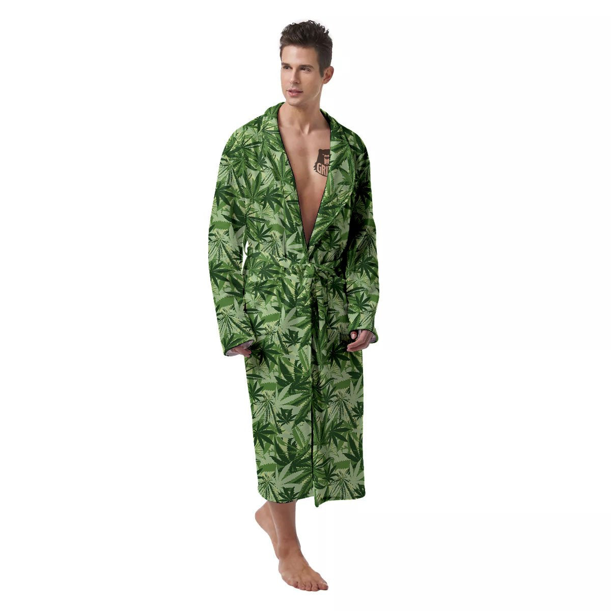 Hemp Leaf Print Pattern Men's Robe-grizzshop
